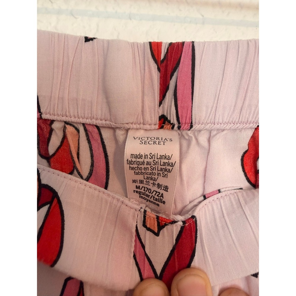 Victorias Secret Pink Heart Print Pajama Set Cotton Viscose Long Sleeve Pants M - Picture 7 of 10